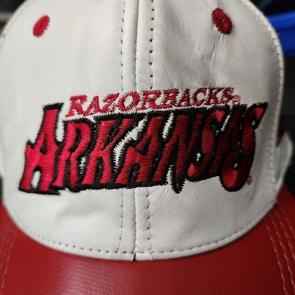 Modern Brand Arkansas Razorbacks Leather Snap-back Hat Cap OS One Size USA Made - Picture 5 of 12